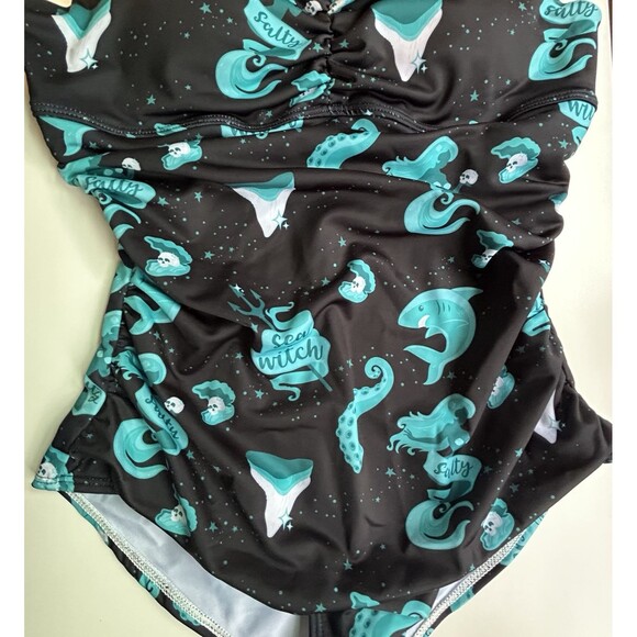 NWT Die With Your Boots On Swimsuit Small Black Salty Sea Witch Skull Goth Salem - Picture 6 of 11